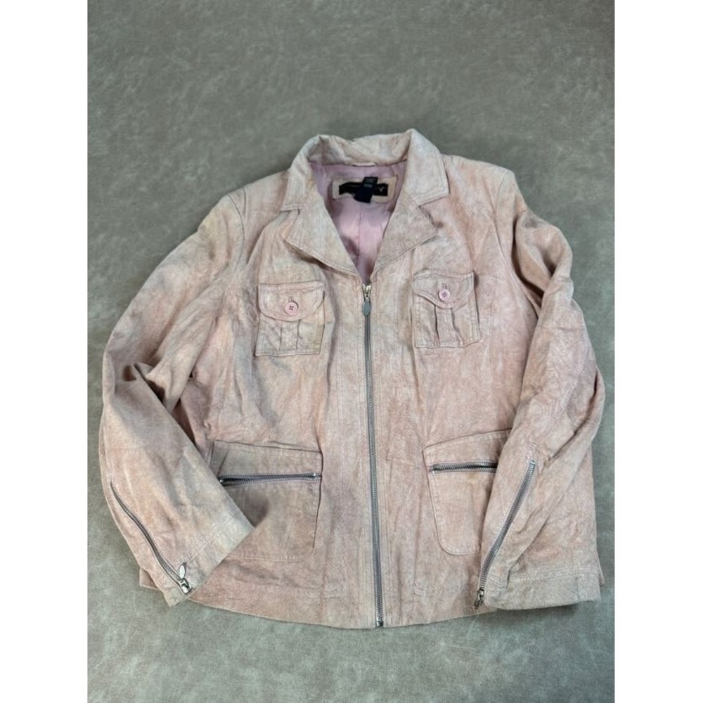 Venezia Womens Genuine Leather Moto Jacket Full Zip Lined Pockets Pink 14/16